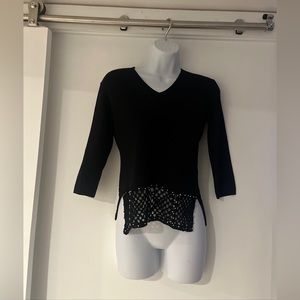 Joseph A Petite Black Dressy Top Crochet Hemline C1